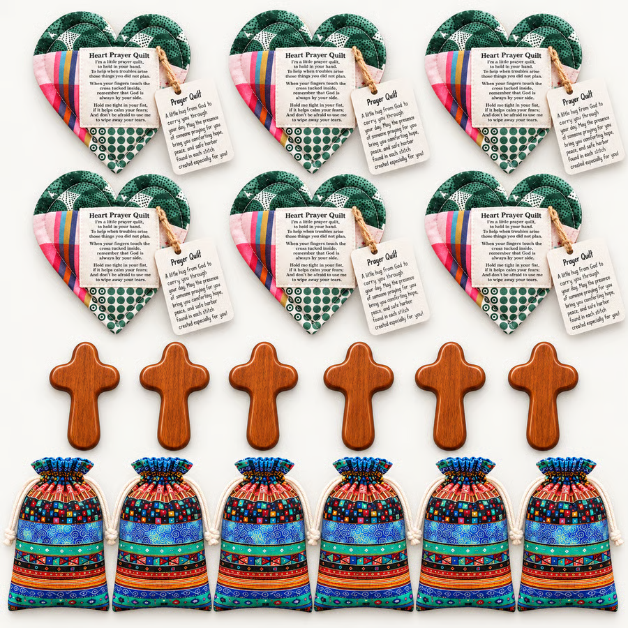 ⏰ LAST DAY 49% OFF - 🎁 Pocket Prayer Quilt Set | Mini Handmade Prayer Blankets with Cross & Drawstring Bag Christian Gifts ✝️