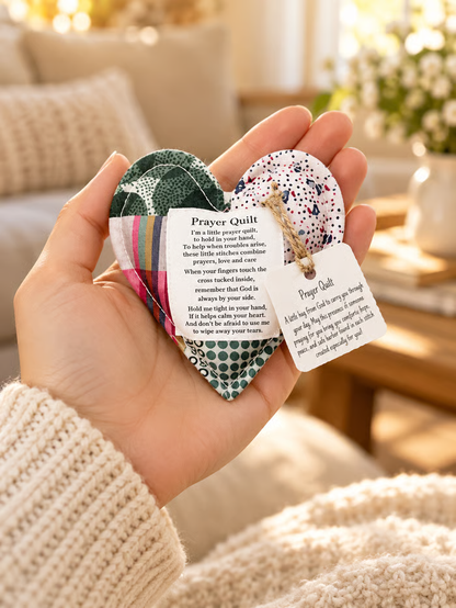⏰ LAST DAY 49% OFF - 🎁 Pocket Prayer Quilt Set | Mini Handmade Prayer Blankets with Cross & Drawstring Bag Christian Gifts ✝️