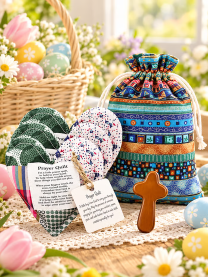 ⏰ LAST DAY 49% OFF - 🎁 Pocket Prayer Quilt Set | Mini Handmade Prayer Blankets with Cross & Drawstring Bag Christian Gifts ✝️